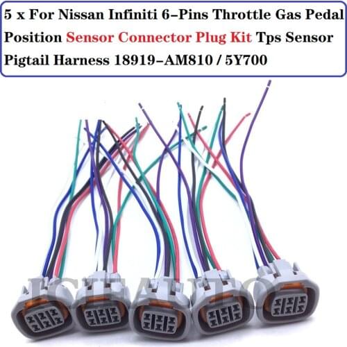 5 * For Nissan Infiniti 6-Pins Throttle Gas Pedal Position Sensor Connector Pigtail Harness Plug OE# 18919-AM810 / 18919-5Y700