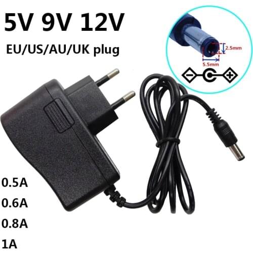 9V 800mA 0.8A AC/DC Power Supply Adapter Adaptor Converter Switching 100V-240V 5.5*2.5mm-2.1mm EU US AU UK Plug Adaptador