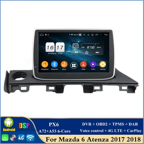 4gb+64gb PX6 6-Core 1 din 9" Android 10 Car Stereo Radio dvd Player for Mazda 6 Atenza 2017 GPS Bluetooth 5.0 WIF CarPlay