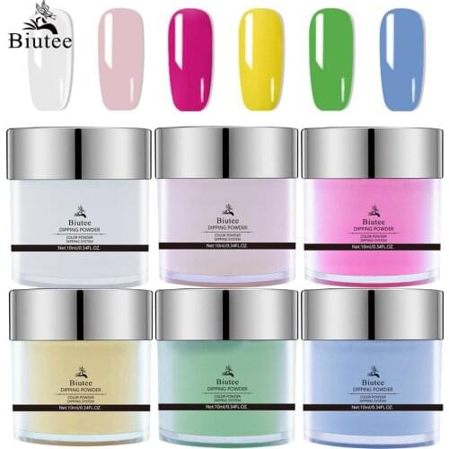 BIUTEE 0.34OZ 8/6Boxes Mix Pigment Powder Sculpting Powder Acrylic Nail Dipping Powder In 1 POT Clear Pink Dust Nail Decoration