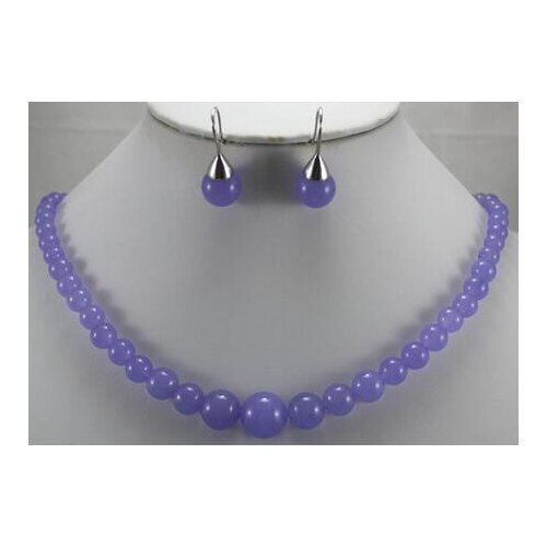 Noble 6-12mm 18" purple Natural jade bead necklace & stud earrings jewelry set