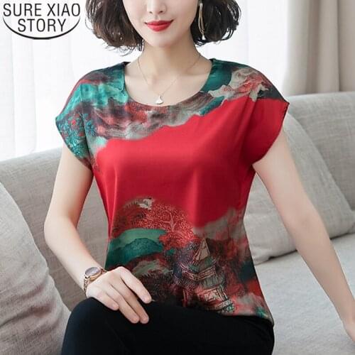 Blouses Women Short Batwing Sleeve Female Landscape Print Shirts Loose Plus Size Summer 2021 Casual Women Tops Clothing 9215 50