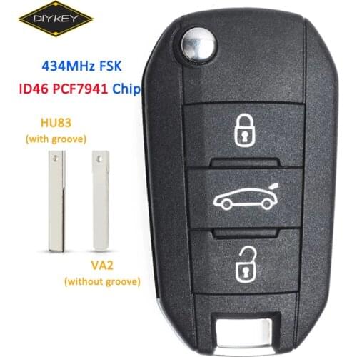 DIYKEY Remote Car Key 434MHz FSK for Citroen C4L New Elysee for Peugeot 508 3008 2008 301 434MHz PCF7941 ID46 Chip Auto Keyless