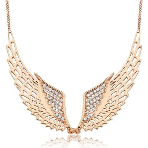 Valori Jewels Mega Angel Wing, Zirconia White Gemstone, Rose Gold Plated, Sterling Silver Necklace