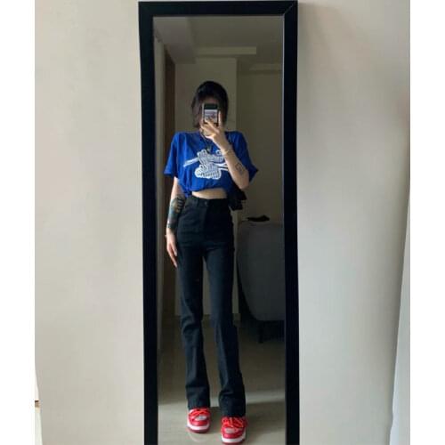 Jeans Girls Jorean Spring Autumn Fashion Vintage COTTON Low Straight Softener Casual Black Jeans Simple Girls Jeans