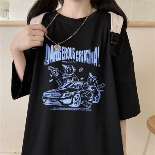 Womens cotton T-shirt top casual direct sales T-shirt Harajuku Hallyu retro aesthetic super large Gothic Korean kawaii