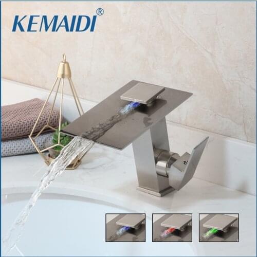 KEMAIDI Bathroom Basin Faucet LED Waterfall Spout Sink Faucet Water Tap Faucet Single Handle Hot Cold Water torneira banheiro