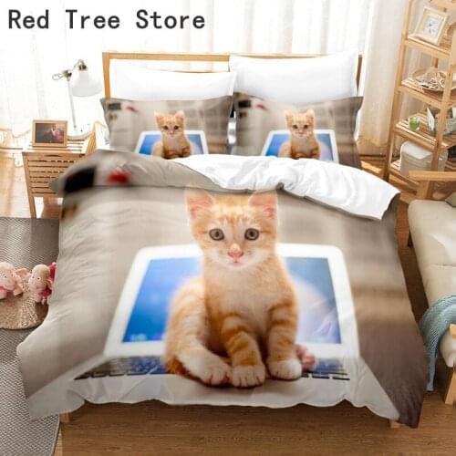 2/3pcs Computer Kitten Cats Bedding Set Kids Boy Girl Bedroom Decor Twin Full 140*210cm Size Comforter Quilt High Quality Fabric