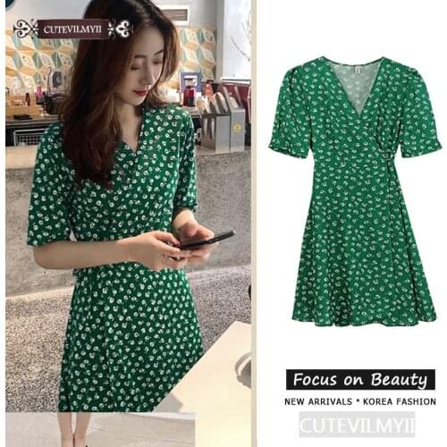 Summer Beautiful Chic Dresses Hot Sales Women Cutevilmyii Style Design Preppy Girls Date Green Bow Tie Korea Dress C202