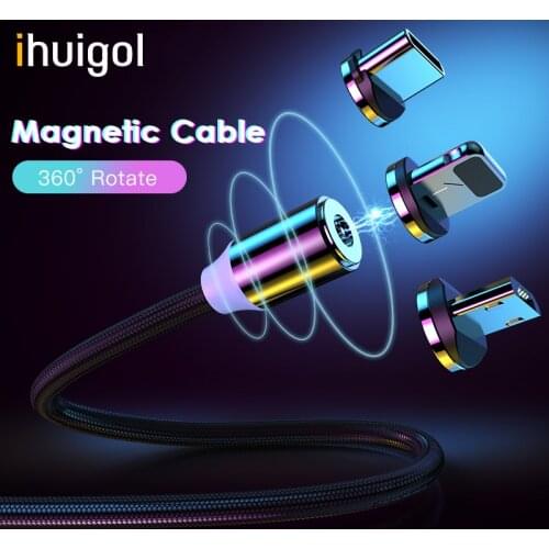 Ihuigol Magnetic USB Charging Cables Lighting For iPhone X 7 8 11 Pro Max Charging Cable Type-C Micro USB For Huawei P20 Samsung