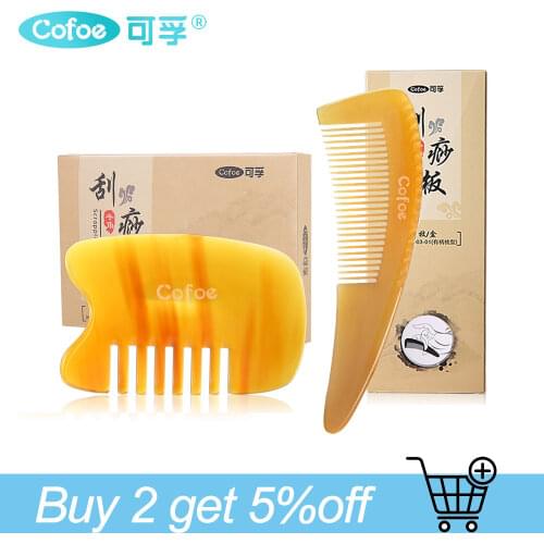 Cofoe Head Massage Comb Scraping Head Meridian Comb Natural Horns Massage Relaxation For Face Neck head Body Pressure Therapy
