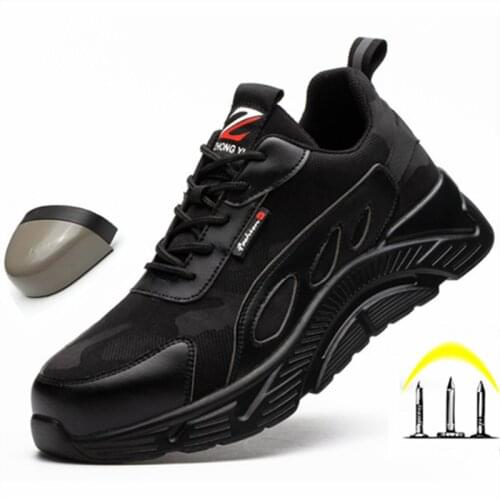 Men Steel Toe Safety Shoes Mens Boots Air Mesh Fashion Puncture-Proof Lightweight Breathable Work Shoe Luxury Sneakers