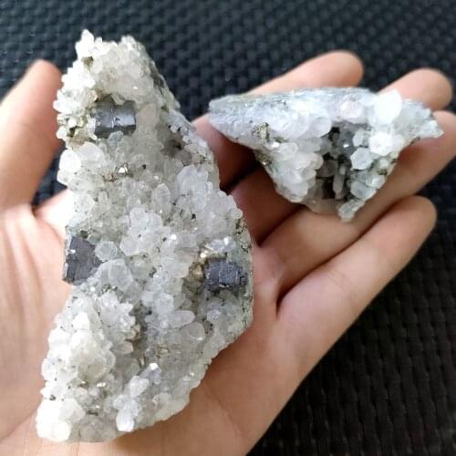 Natural White Crystal Cluster With Pyrite Quartz Crystal Healing Reiki Stone Point Specimen Home Decor Raw Crystals
