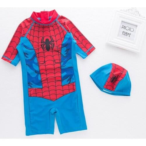 Special Spider Style Baby Boy Conjoined Swimwear with Swimming Cap/Beach Sunscreen Surfing Swimsuit 3133