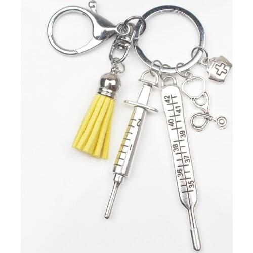 New Nurse Medical Box Medical Key Chain Needle Syringe Stethoscope Tassel Color Cute Keychain Jewelry Gift