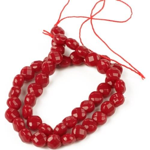 Wholesale 8mm Natural Stone Faceted Flat Round Coral Stone Beads Round Loose Beads Needlework for Jewelry Making DIY Bracelet