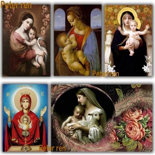 Peter ren diamond embroidery Religious Madonna and the Son diamond painting Square or Round mosaic beading pictures Rhinestones