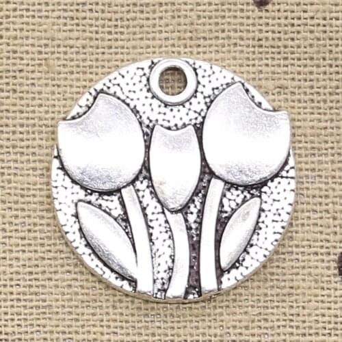 6pcs Charms Flower Tulips 25x25mm Antique Making Pendant fit,Vintage Tibetan Silver color,DIY Handmade Jewelry