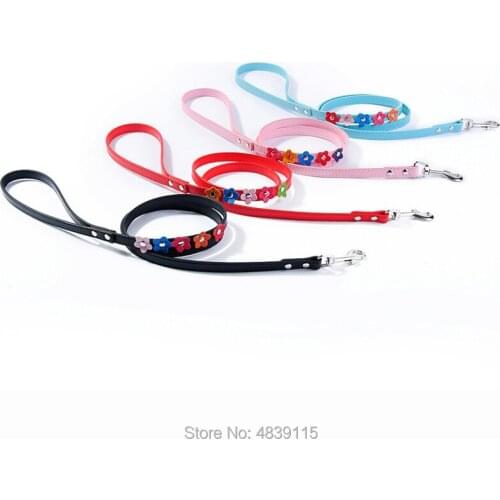 20pcs/lot PU Leather Pet Dog Traction Leashes Decorated with Flowers on Surface Wholesale