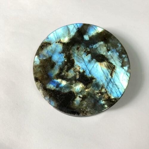 One Blue Flash Labradorite Stone Plug,53mm Large Plugs Labradorite Stone Bead Palms,13mm Thickness