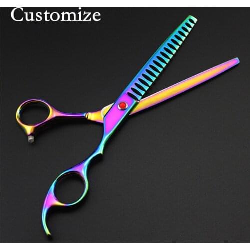Custom professional 440c 7'' rainbow Pet dog grooming hair scissors thinning barber scissor clipper shears hairdressing scissors