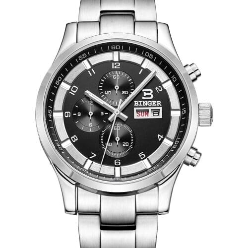 Clearance Fashion Mens Watches with Stainless Steel Top Brand Luxury Sport Chronograph Quartz Watch Men Relogio Masculino BINGER