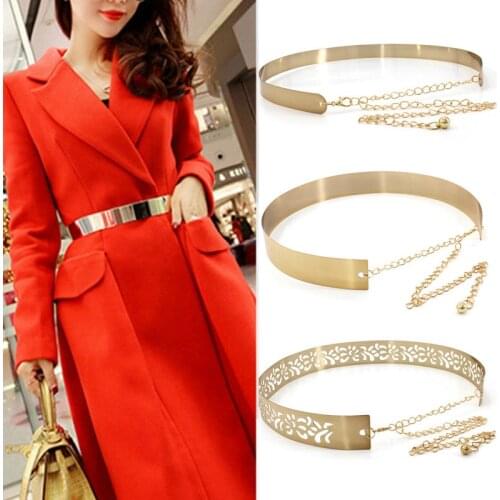 Fashion Women Adjustable Metal Waist Belt Bling Gold Silver Color Plate Vintage Lady Simple Chains Belts Mirror Waistband 2020