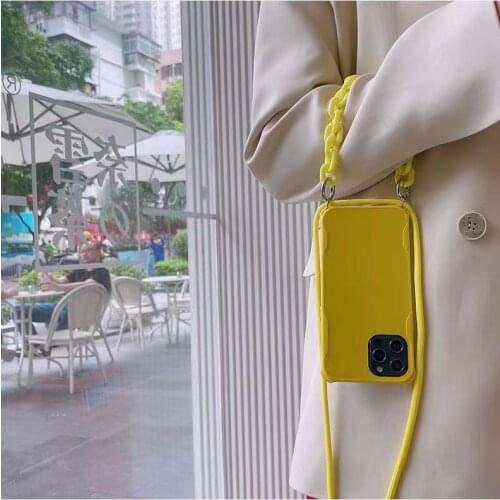 Luxury Silicone Chain Necklace Phone Case For iPhone 12 11 Pro Max 7 8 Plus X XR XS Max Lanyard Neck Strap Rope Cord Back Cover