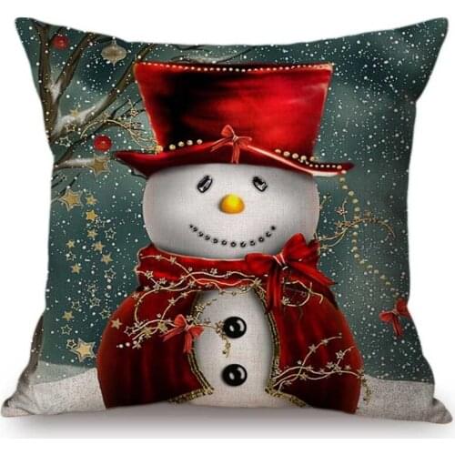 Christmas Decor Art Snowman Cotton Linen Home Decorative Throw Pillow Case Xmas Frozen Castle Snow Man Car Pillow Cushion Cover