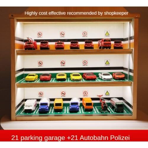 1/43 1/64 Car Model Scene Display Cabinet Solid Wood Dustproof Storage Box with Light and Dust Cover
