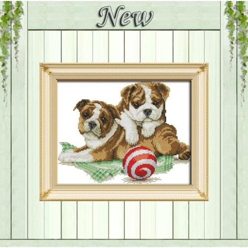 Dogs pet cute animal puppy diy decor painting Counted print on fabric Cross Stitch Needlework kits DMC 14CT 11CT Embroidery Sets