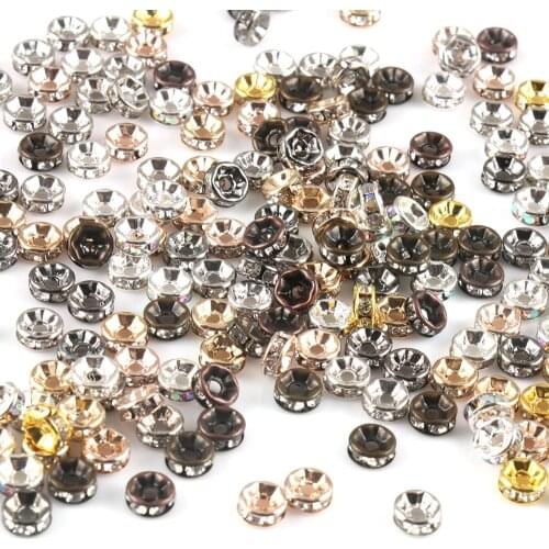 50pcs Gold Silver Plated Rhinestone Rondelles Crystal Bead 4/6/8/10mm Loose Beads for DIY Jewelry Making Accessories Supplies