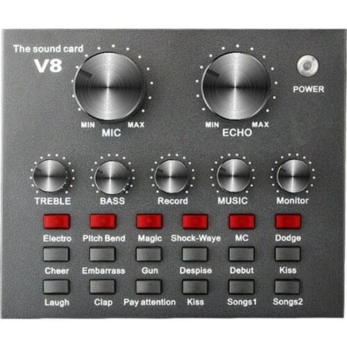V8 Live Sound Card Audio Mixer External USB Headset Microphone Mobile Computer Universal External Sound Card