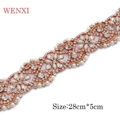 WENXI (10 pcs)Wholesale Hand Beaded Crystal Rhinestones Appliques Sew On Bridal Dress Sash DIY Accessory WX945