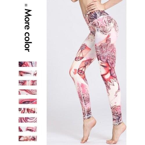 Women Personality Print Yoga Legging Power Flex High Waist Capris Workout Gym Fitness Running Pants Sportwear Tights