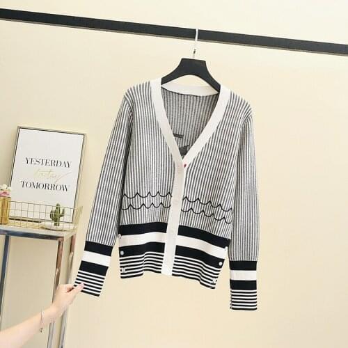 2021 Fall Spring Korean Fashion Cardigan Sweater Y2k Sweaters Coat Knitted Long Sleeve Clothes Kawaii Women Top Striped Clothing
