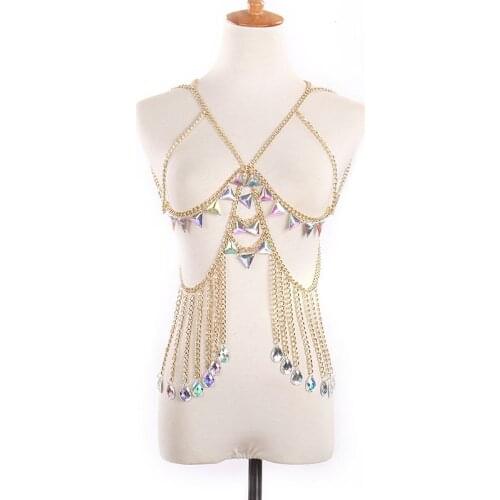 Bling Stone Metal Chain Tassel Sexy Women Body Chain 2021 Summer Beach Hollow Out Sleeveless Backless Glitter Crysta Mini Dress