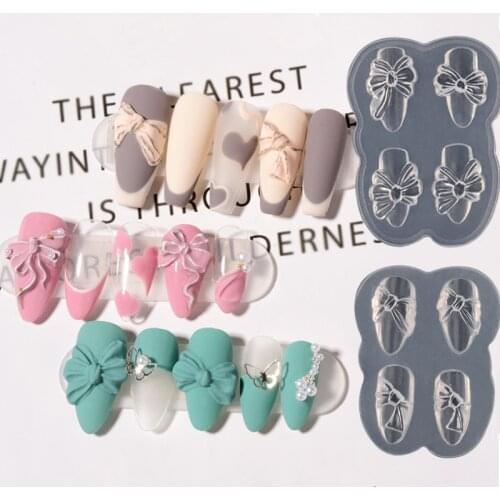 1pcs Silicone Bowknot Hearts Nail Carving Mold 3D Mould Stamping Design Polish UV Gel Stencils DIY Manicure Accessory Tools