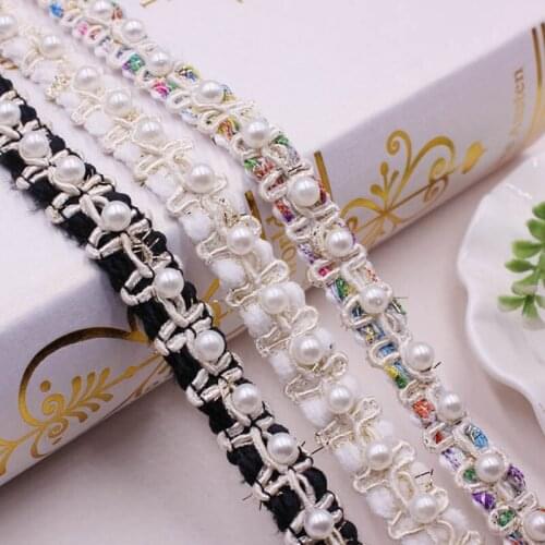 1Yards/Lot Pearl Beaded Lace Trim Fringe Embroidered Ribbon African Fabric Needlework Sewing Supplies Diy Handicraft Accessories