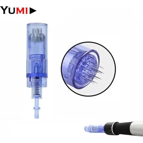 10pcs/lot Electric Dr Derma Pen A1 Tattoo Tips Microneedles Facial Care MTS Bayonet Long Blue Micro 12 Pin Needles Cartridges