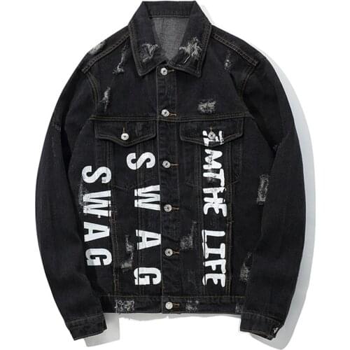 2020 Fashion Hip Hop Embroidered Denim Jacket Ripped Hole Men Ladies Denim Jacket Fall Fashion Mens Denim Jacket Embroidery