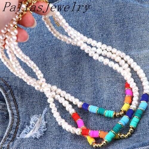 5Pcs Heishi Beads Necklace Polymer Clay Colorful Beaded Necklace freshwater pearl bead necklaces Collar Jewelry