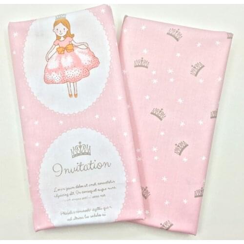 50x160cm Sweet Pink Princess Girl & Crown Star Printed Cotton Fabric For DIY Sewing Quality Bedding Cloth Decoration