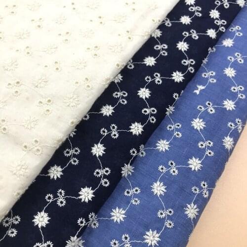 White Floral Embroidered Cotton Cloth Womens Summer Hollow Fabric 3Colors