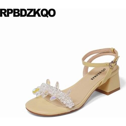 Diamond Nice Sandals Beige Block Women Ankle Strap Yellow Jewel Crystal High Heels Pvc Transparent Shoes Pumps Clear Rhinestone