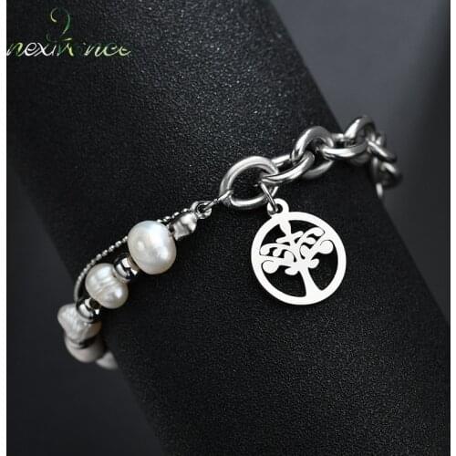 Nextvance Stainless Steel Tree Of Life Pendant Bracelets Imitation Pearl Beaded Bracelet For Girlfriend Special Design Jewelry