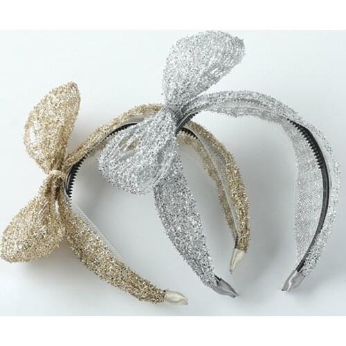 Boutique 12pcs Fashion Glitter Bow Hairbands Solid Bowknot Hair Sticks Headbands Princess Headwear Girls Hair Accessories