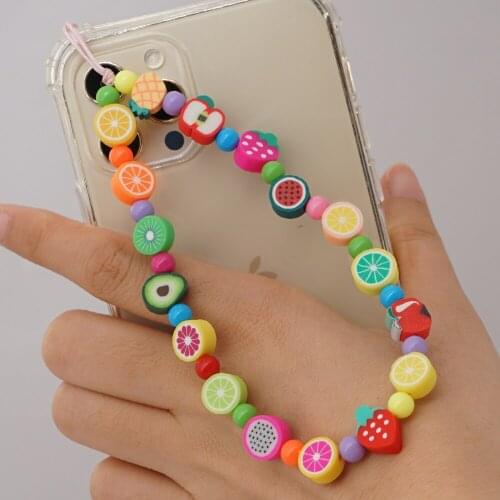 2021 Phone Chain Bead Straps Mobile Charm Lanyard Cute Fruit Charms Telephone Jewelry For Women Phone Accessories