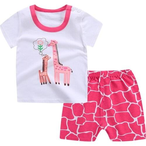 2019 New Childrens Cotton Short Sleeve Baby T-shirt Cotton Shorts Korean Home Clothing Boys Girls Set