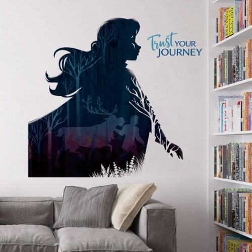 Disney Black Frozen 2 Aisha Anna Wall Sticker Living Room Bedroom Self-adhesive Disney Decoration Sticker